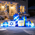 8FT Hanukkah Lighted Gift Box Inflatable Decorations Outdoor / with Menorah, Dreidel & Star of David,
