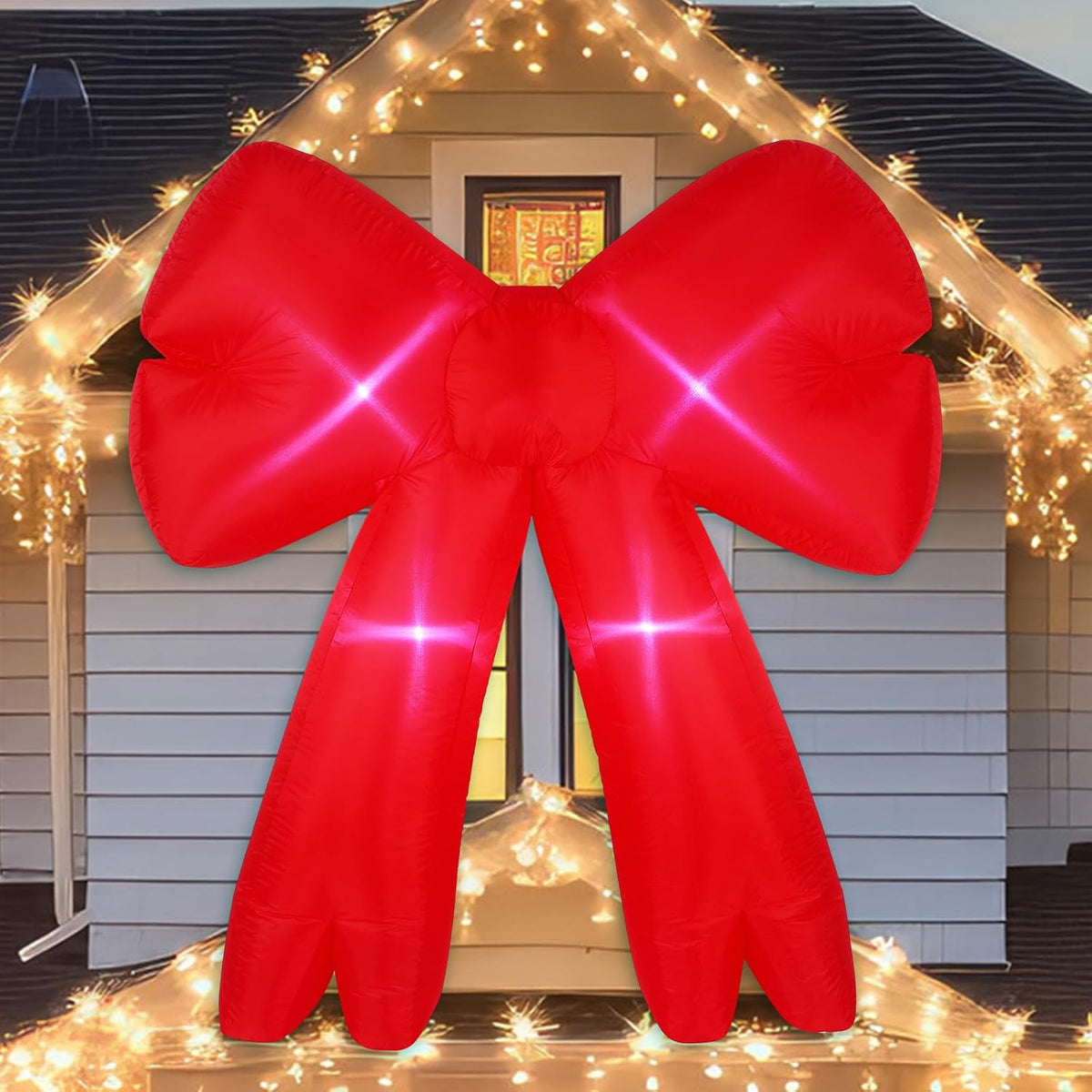 Leyndo 1 Pcs 6ft Bow Christmas Inflatable Outdoor Decor with Light, Red / Outdoor Christmas Blow up Decorat
