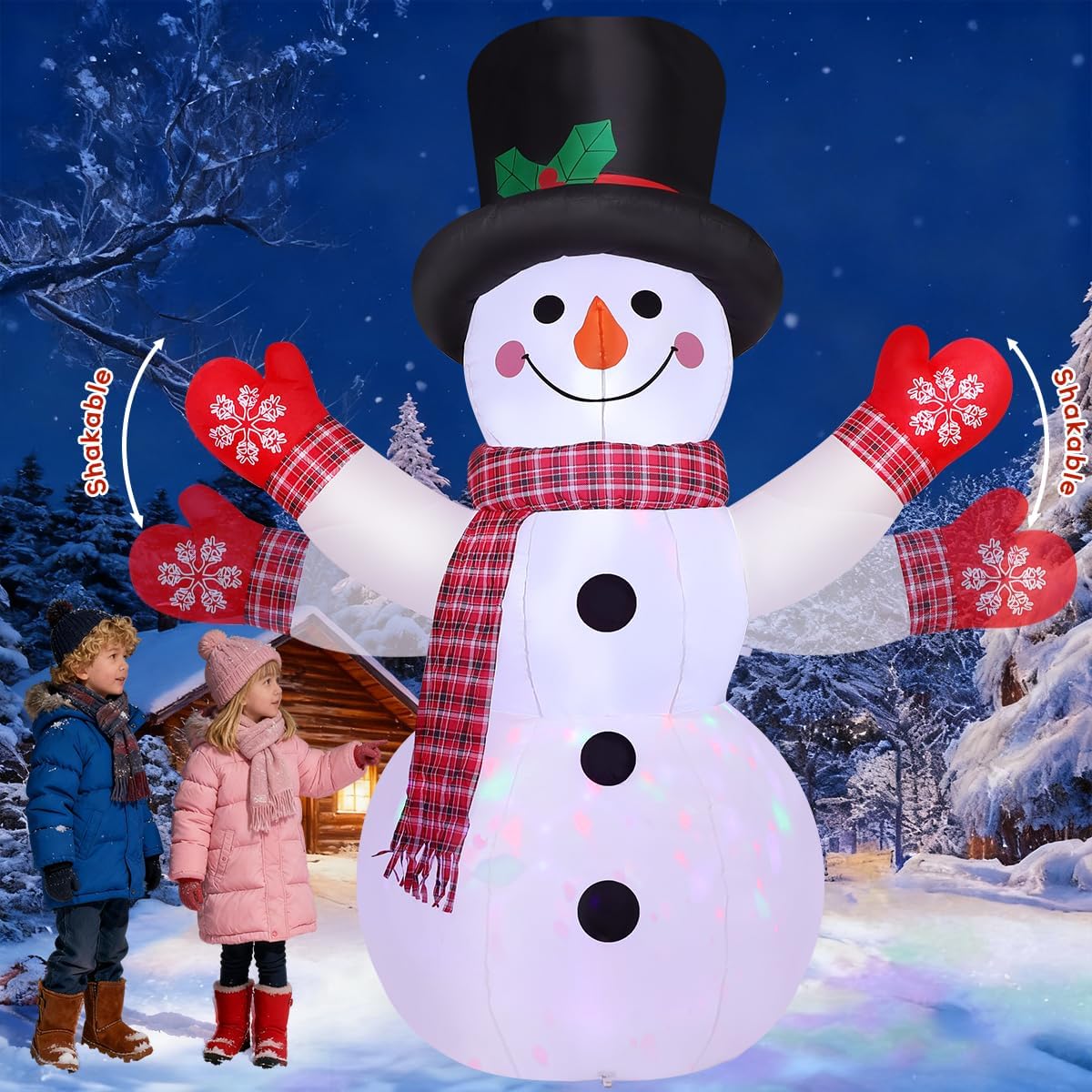 COMIN 8 FT Christmas Inflatables Outdoor Decorations Inflatable Snowman Shaking Hand Blow ups with Built-in