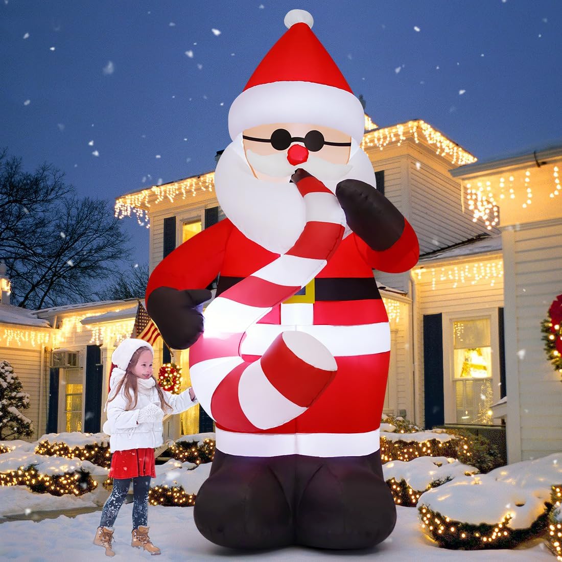 COMIN 8 FT Christmas Inflatables Outdoor Decorations, Blow Up Inflatable Santa Claus Play Saxophone with