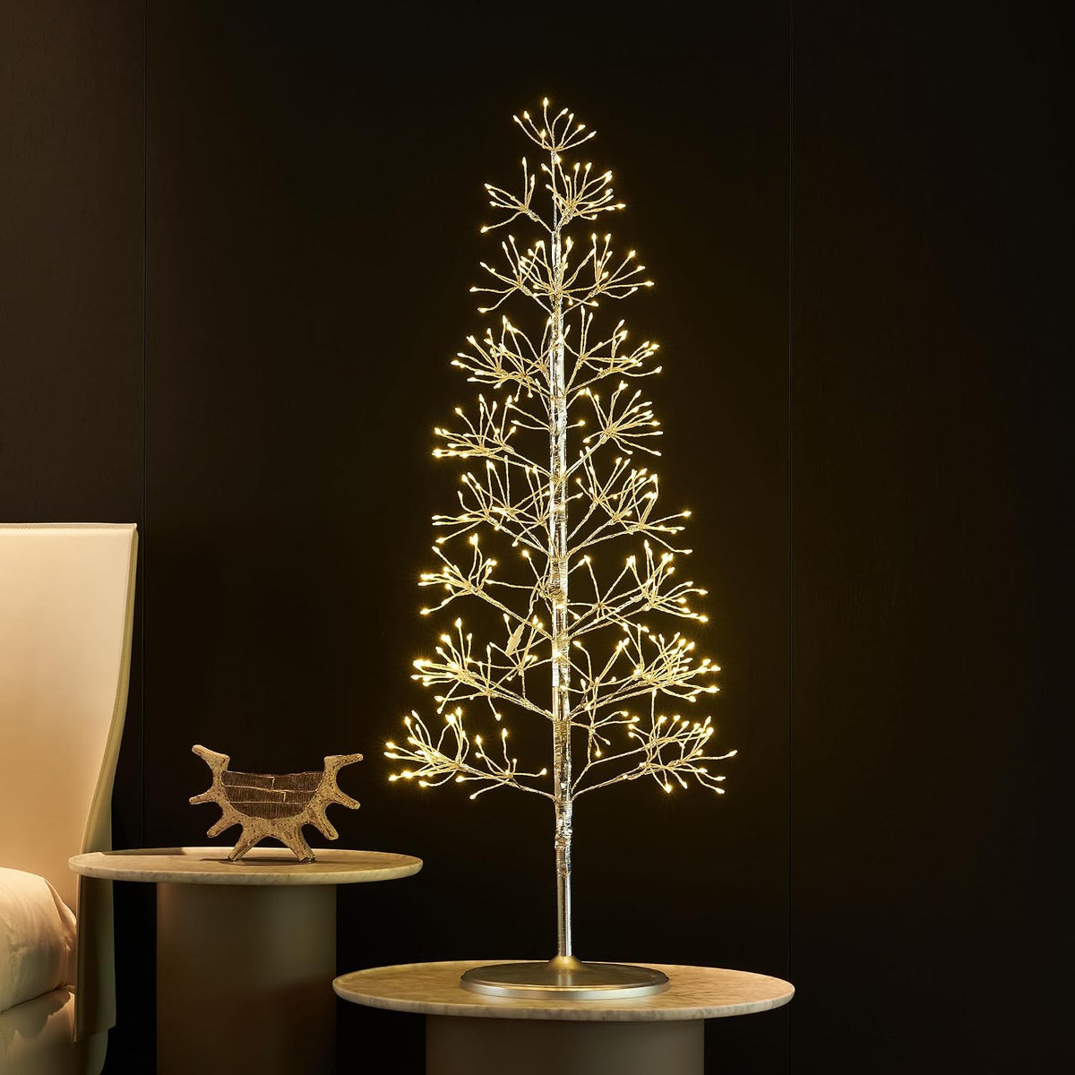 LITBLOOM Lighted Silver Starburst Tree 368 Heavy Duty LED Lights, Twig Tree with Lights 4FT for Home Firepl