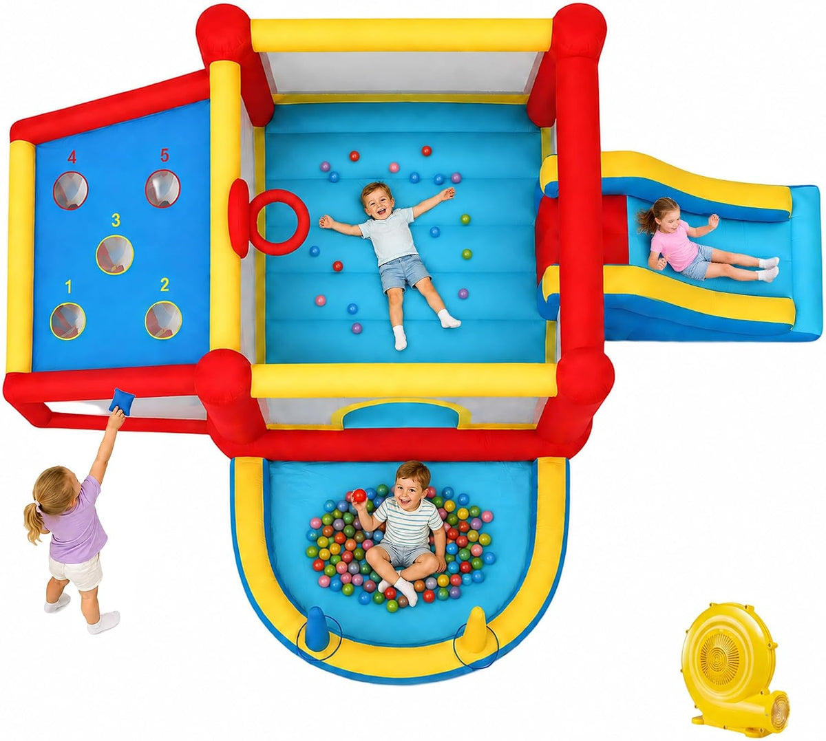 Anypool 9 in 1 Inflatable Bounce House Kid Trampoline with Tall Slide, Ball Pit Pool, Skill Soccer, Throwin