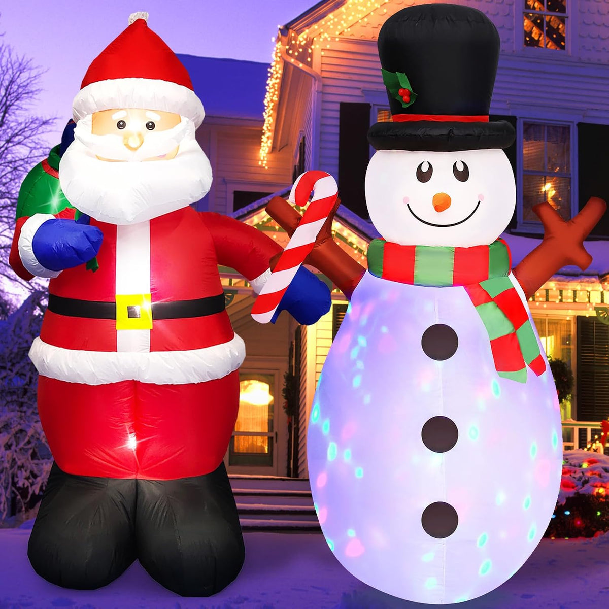 Christmas Inflatables Outdoor Decorations 5 FT Santa and Snowman Set of 2 / Built in Bright LED Light &