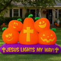 Chivao 5 ft Halloween Christian Inflatable Pumpkins Decoration for Outdoor Jesus Lights My Way Inflatable P