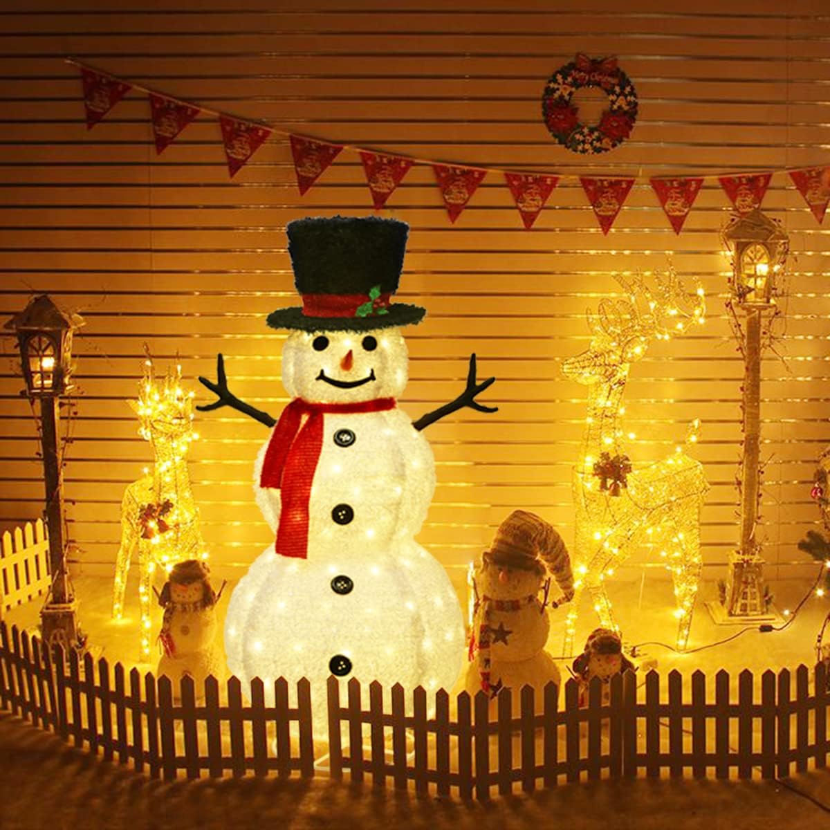4FT Outdoor Snowman Christmas Decorations for Lawn Yard Garden, Pre-Lit Light Up 160 LED Lighted Snowman,