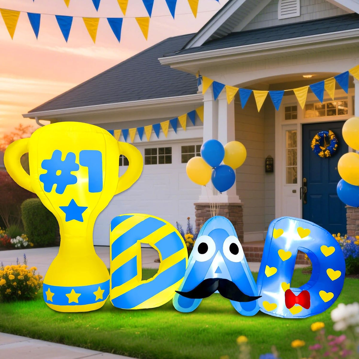 Opemon 8FT Fathers Day Inflatables Outdoor Decorations, Trophy Dad Fathers Day Blow Up Yard Decoration with