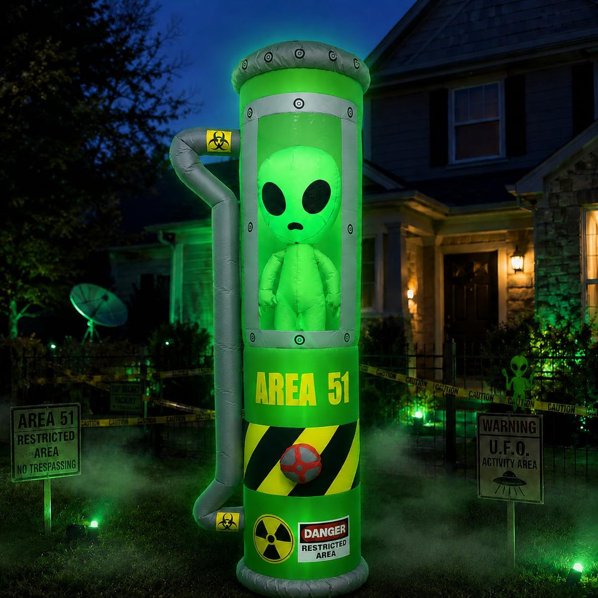 8FT Halloween Alien Inflatable Blow Up Outdoor Decorations with LEDs / Area 51 Escape Design,