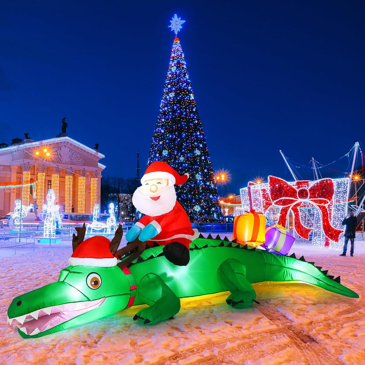 Shappy 6ft Christmas Inflatable Crocodile Santa Lighted LED Yard Decor / Large Blow up Alligator for Outdoor