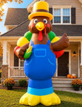 14 FT Giant Thanksgiving Inflatable Turkey with LED Lights, Outdoor Fall Blow Up Yard Decoration with Farmer