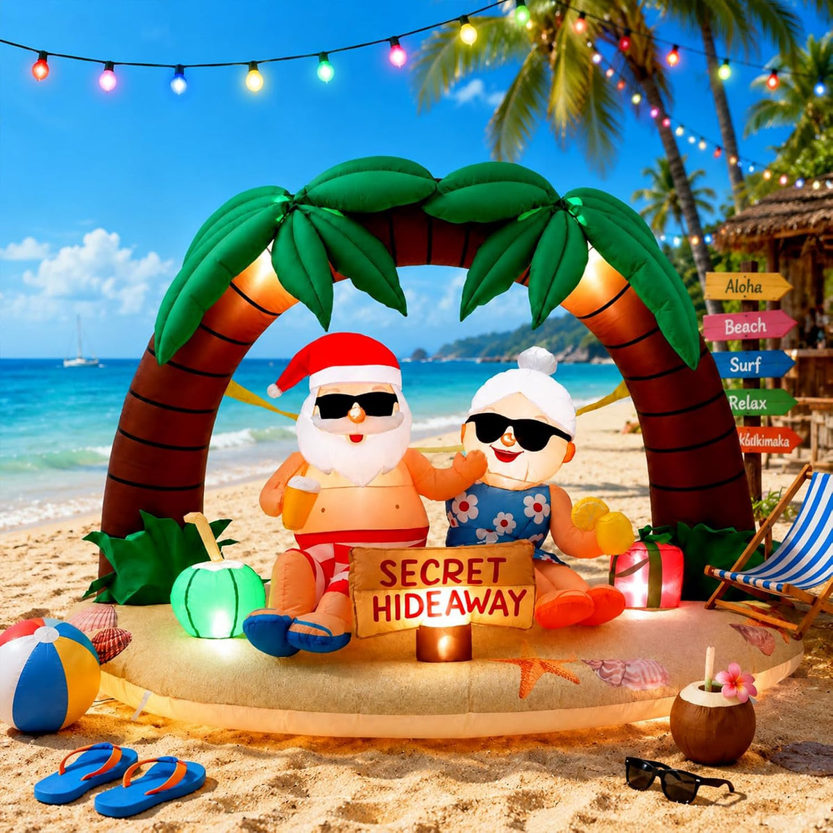 7 Ft Christmas Inflatable Decorations Santa and Mrs. Claus Secret / with Built-in LED,Christmas Inflatable