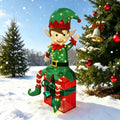 Hausse Lighted Christmas Outdoor Decor, 39.5" Height Pre-Lit 3D Tinsel Xmas Green Elf Figure Sitting Gift Box, Light Up Xm...