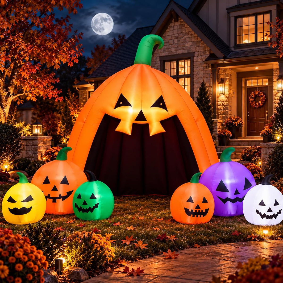 MGparty 14.5FT Halloween Inflatable Walk-in Pumpkin House with LED Lights / Giant Lighted Jack O Lantern