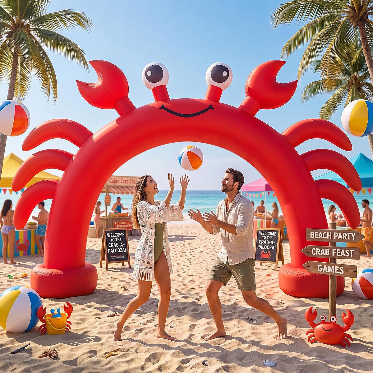 JolliLudo 9 Ft Crab Inflatable Arch Giant Outdoor Summer Blow Up Decoration with Built-in Led Lights for