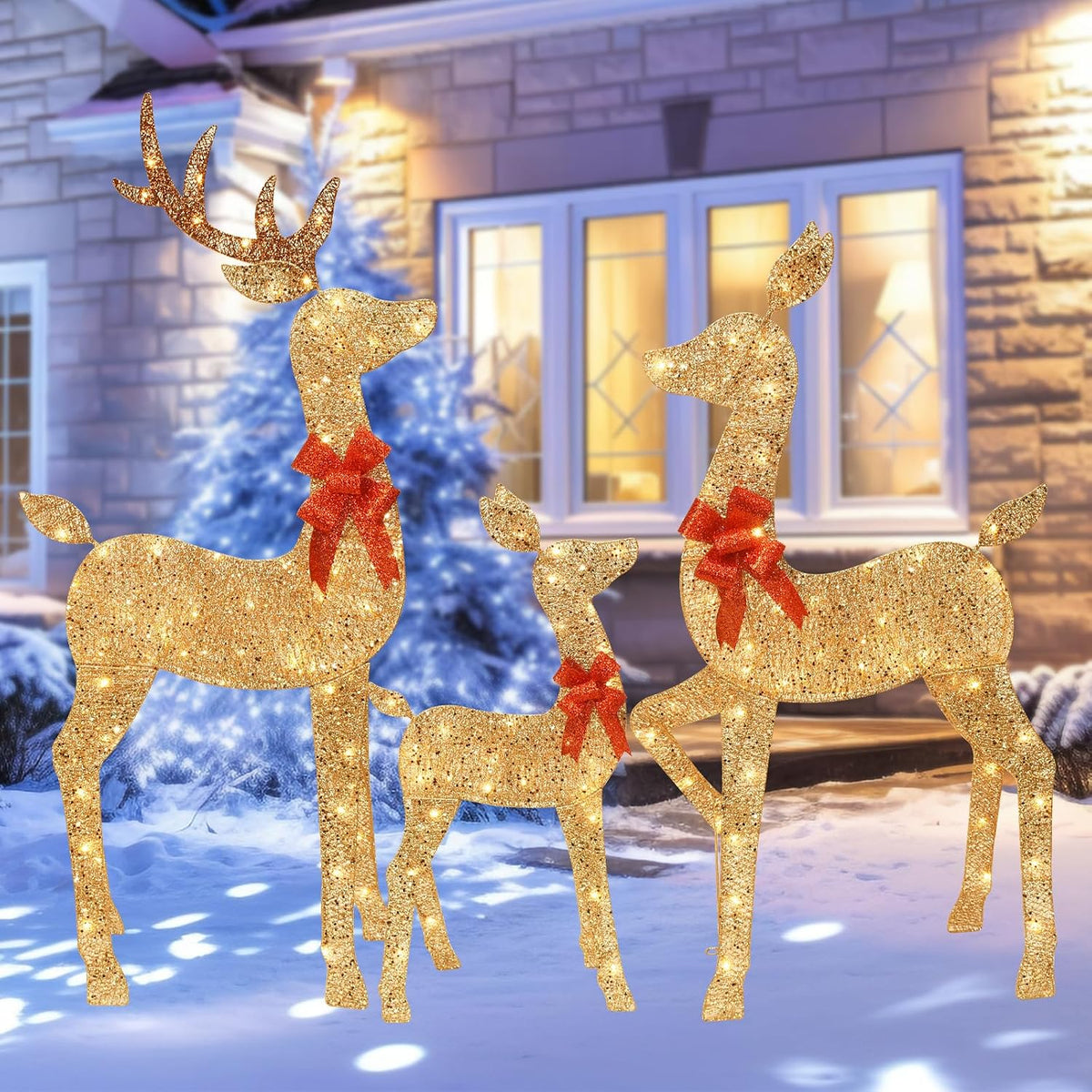 HOYECHI 5 FT Oversized Christmas Decorations Outdoor Lighted Reindeer – 3-Piece 2D Deer Family Set with 160 Warm White LED...