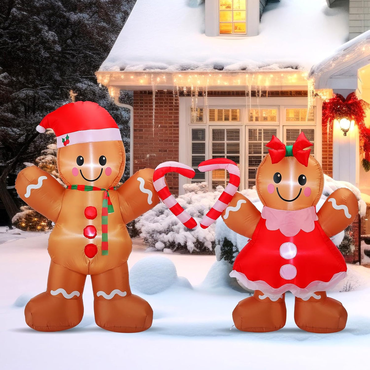 Soulchen 2 Sets 5 ft Christmas Gingerbread Man Inflatable Outdoor with LED / Giant Blow up Yard Decor for