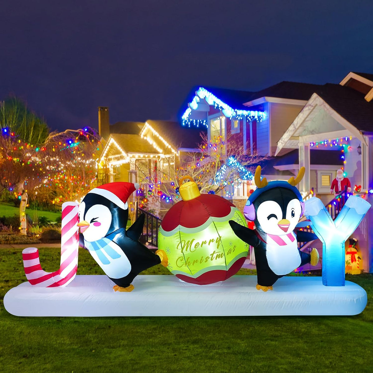 Meland 10FT Christmas Inflatable Outdoor Decorations, Christmas Blow Up Joy with Dancing Penguins & Candy