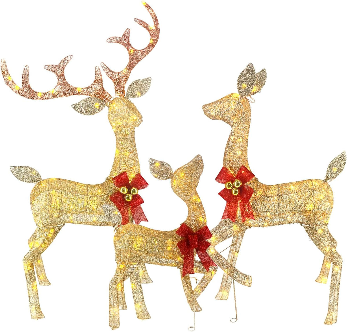 5ft Lighted Christmas Reindeer Decor Outdoor, 3Pcs Handmade Deer Set with 240 LEDs, Plug and Play, Durable