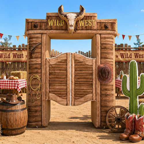 10 Ft Wild West Inflatables Arch Giant Cowboy Inflation Arch with LED Light Western Theme Blow Up Archway for