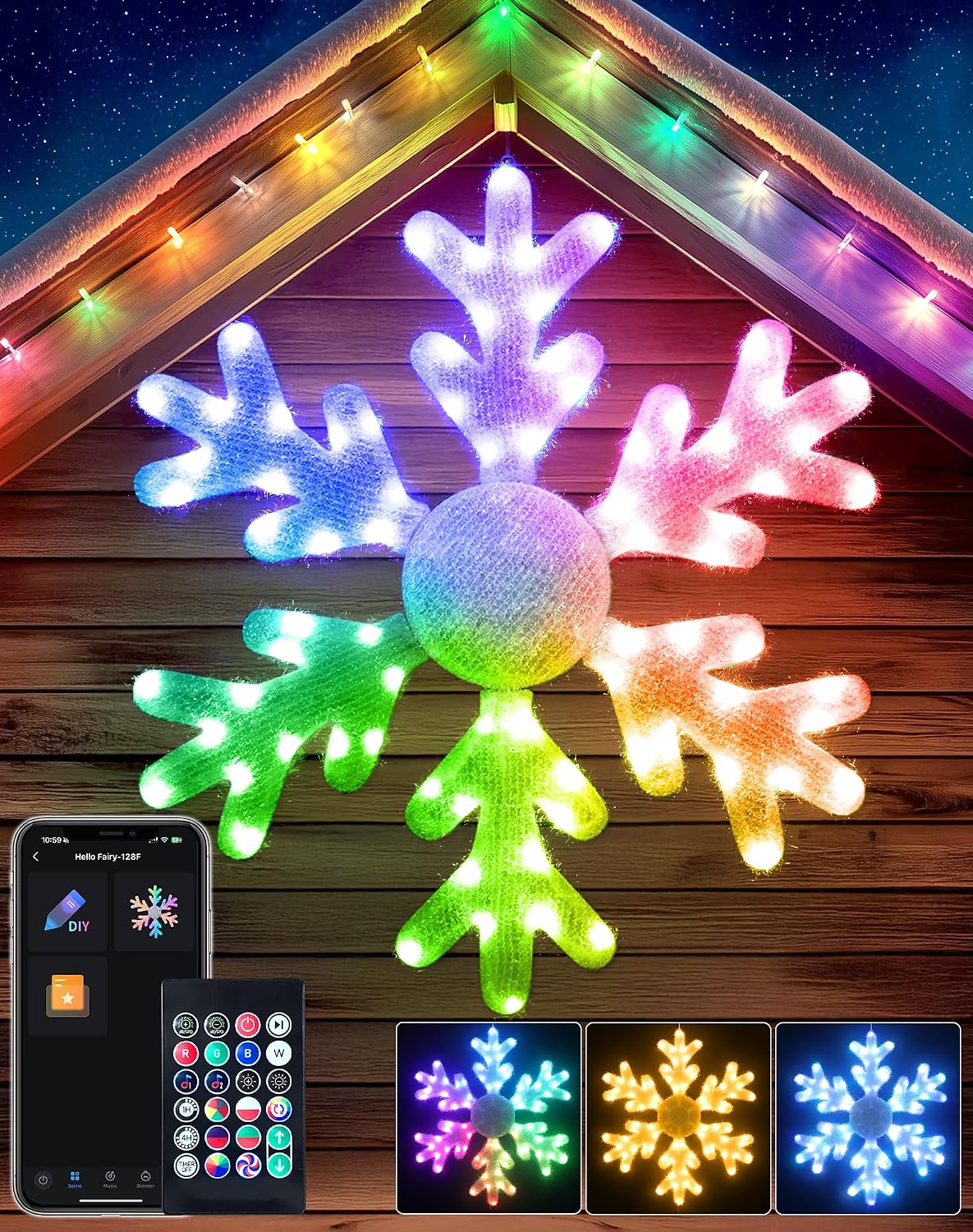 32" Smart LED Snowflake Christmas Lights Outdoor, App Control DIY Colors / Big Folding Plug in Window Hanging