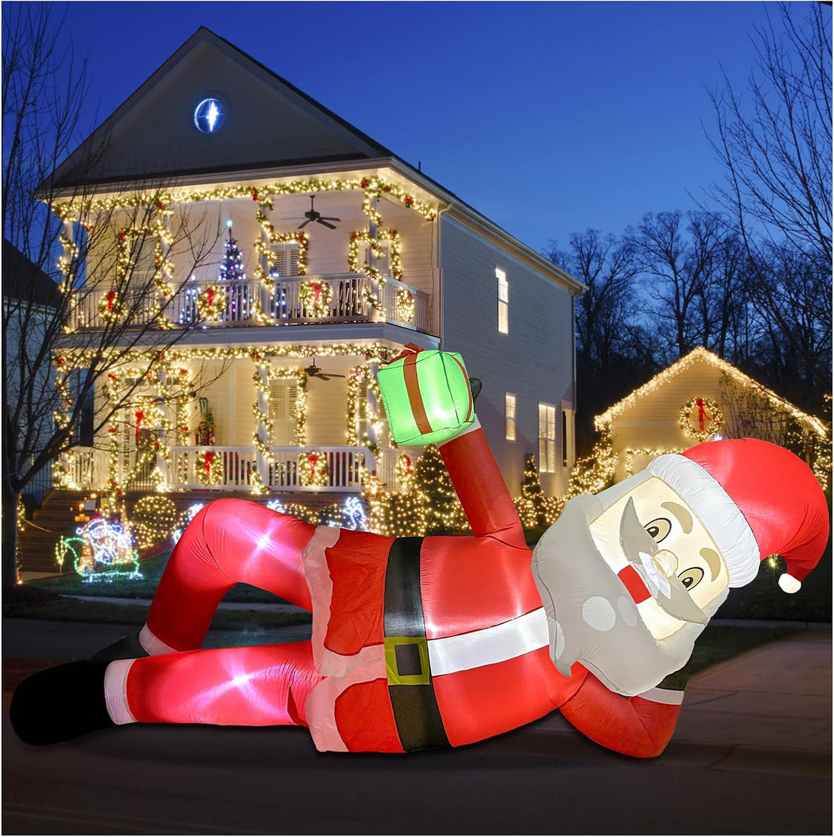 11.8 FT Inflatables Lying Santa Claus Outdoor Decorations, Blow Up Giant Inflatables Sleeping Santa Claus