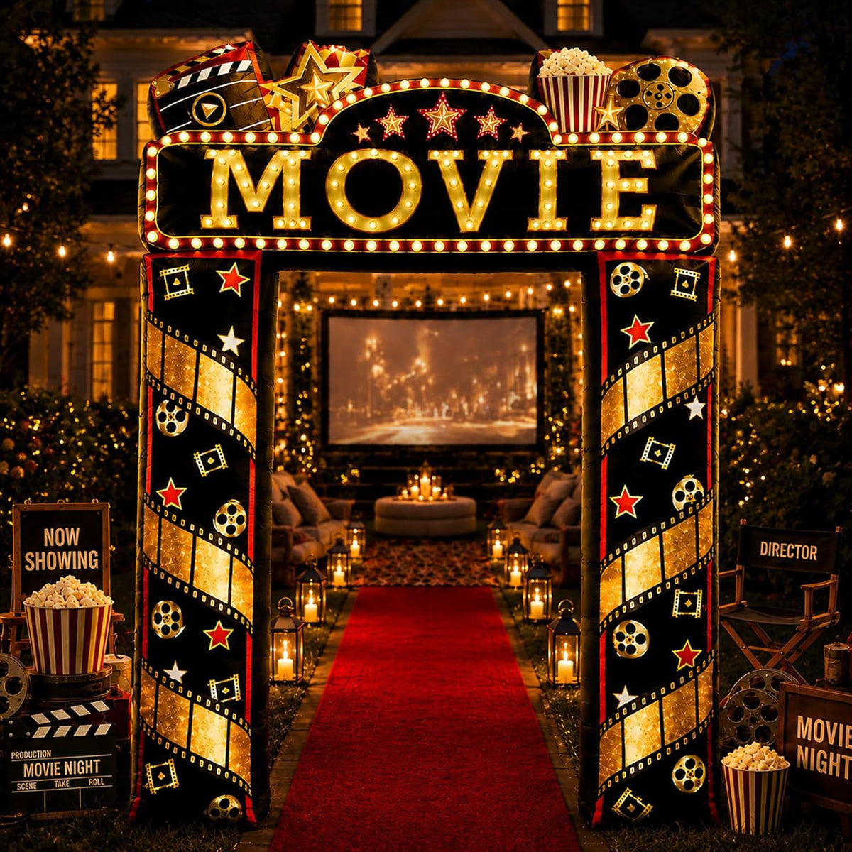 10ft Movie Night Inflatable Arch Decoration Blow Up Arch Kit with LED Light / Halloween Birthday Graduation