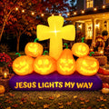 6.3Ft Halloween Inflatable Cross with Pumpkins LED Christian Decoration / Built-In Led Inflatable With “Jes...