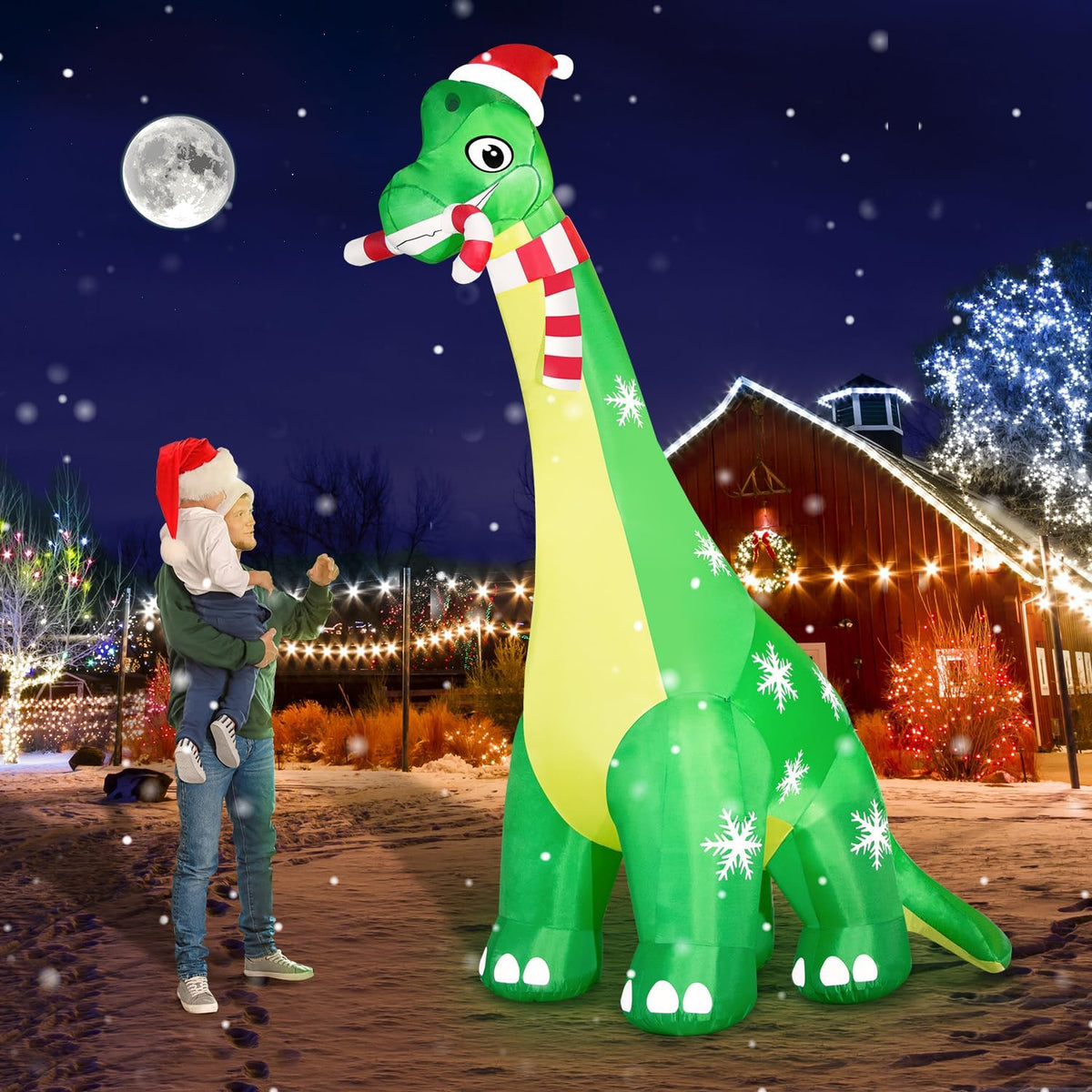 13FT Giant Dinosaur Christmas Inflatable Decorations, Built-in LED Lights, Strong Blower Huge Blow Up Yard