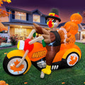 SEASONBLOW 6.5 FT Thanksgiving Inflatable Turkey Riding Motorcycle with Pumpkins Decoration, Light Up