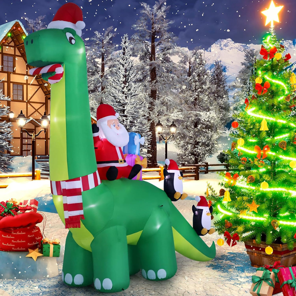 HZGDEJTG 13ft Christmas Inflatable Outdoor Decorations, Dinosaur Back Santa Claus Inflatable Decorations with